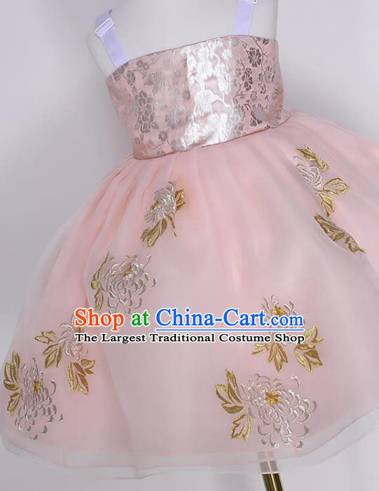 Traditional Korean Hanbok Clothing Children Girl White Blouse and Pink Dress Fashion Apparels
