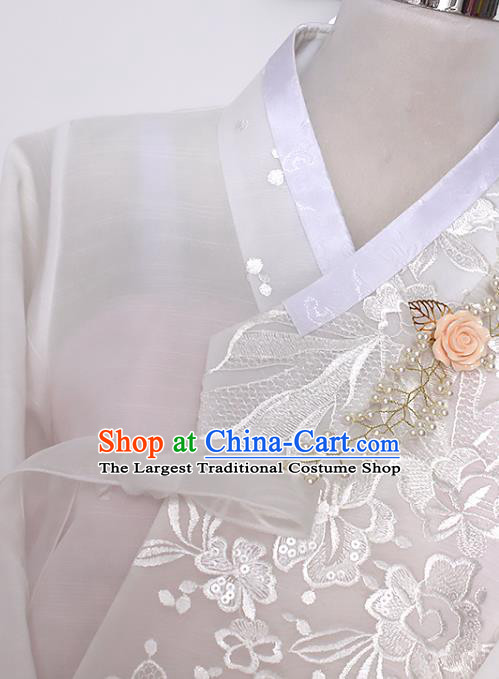 Asian Korea Bride White Blouse and Lilac Dress Korean Traditional Fashion Garments Court Princess Hanbok Clothing