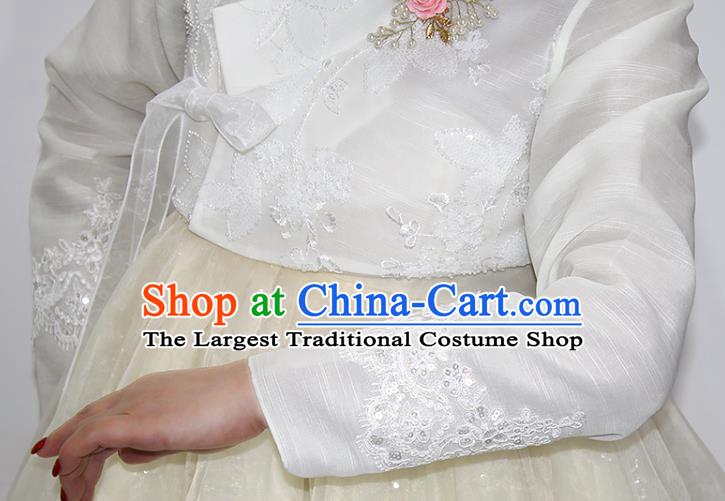 Asian Korea Bride Mother White Blouse and Yellow Dress Korean Traditional Fashion Garments Court Dance Hanbok Clothing