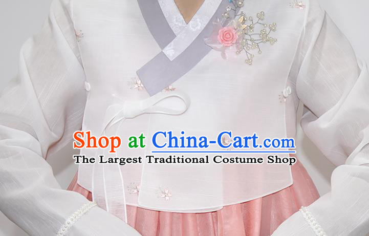 Korean Traditional Fashion Garments Asian Korea Court Dance Hanbok Clothing Bride Mother White Blouse and Pink Dress