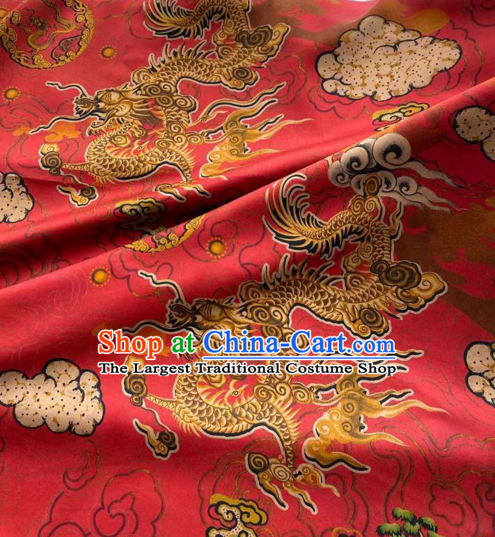 Chinese Traditional Qipao Dress Drapery Silk Fabric Classical Dragon Pattern Brocade Cloth Red Gambiered Guangdong Gauze Material