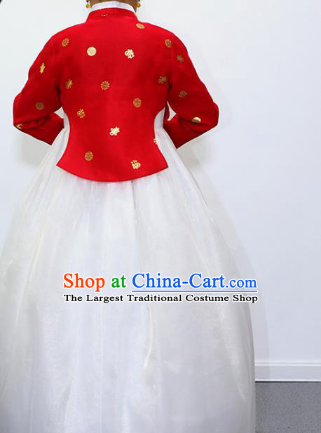 Korean Court Hanbok Clothing Bride Mother Red Blouse and White Dress Asian Korea Traditional Fashion Garments