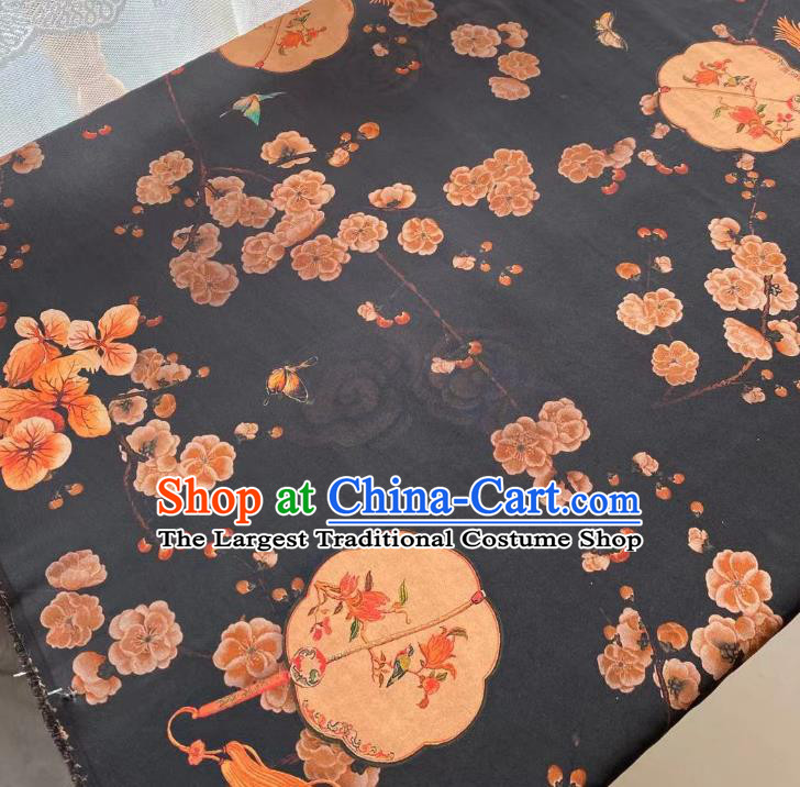 Chinese Black Gambiered Guangdong Gauze Material Traditional Qipao Dress Drapery Silk Fabric Classical Palace Fan Pattern Brocade Cloth
