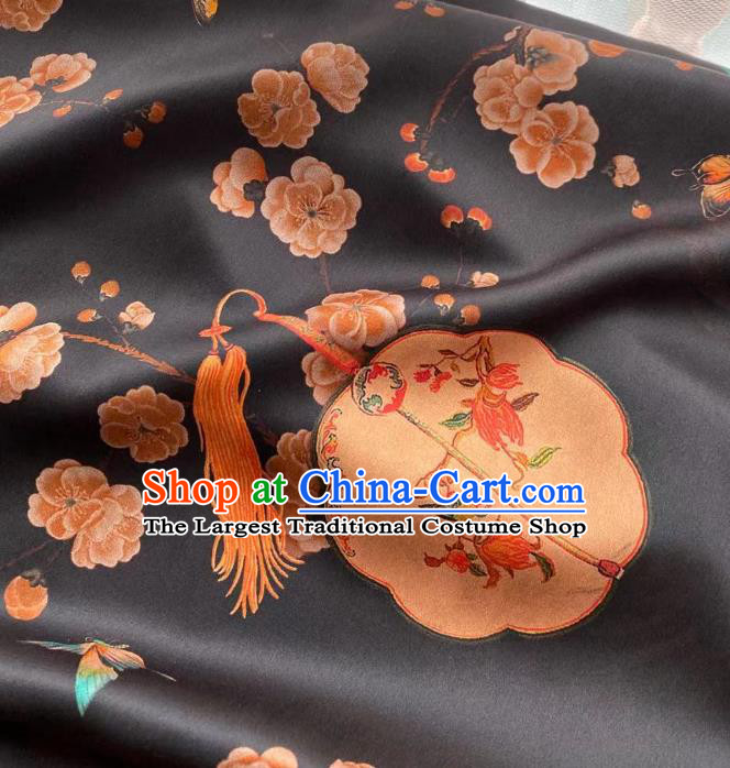 Chinese Black Gambiered Guangdong Gauze Material Traditional Qipao Dress Drapery Silk Fabric Classical Palace Fan Pattern Brocade Cloth