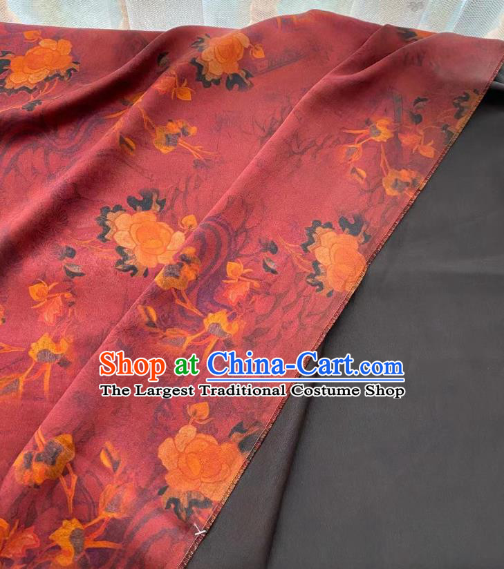 Chinese Classical Qing Dynasty Pattern Brocade Cloth Wine Red Gambiered Guangdong Gauze Material Traditional Qipao Dress Drapery Silk Fabric