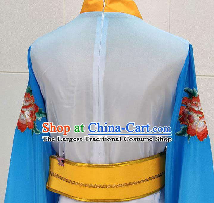 Chinese Beijing Opera Goddess Clothing Traditional Peking Opera Diva Blue Water Sleeve Dress Garments