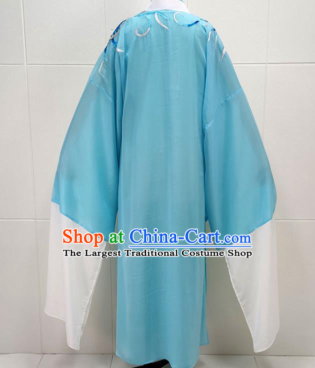 China Peking Opera Xiaosheng Blue Robe Garments Traditional Beijing Opera Young Man Scholar Liang Shanbo Clothing