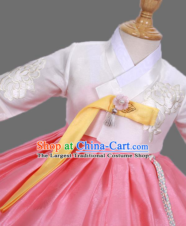 Traditional Korean Baby Princess Hanbok Clothing Children Girl White Blouse and Pink Dress Court Fashion Apparels