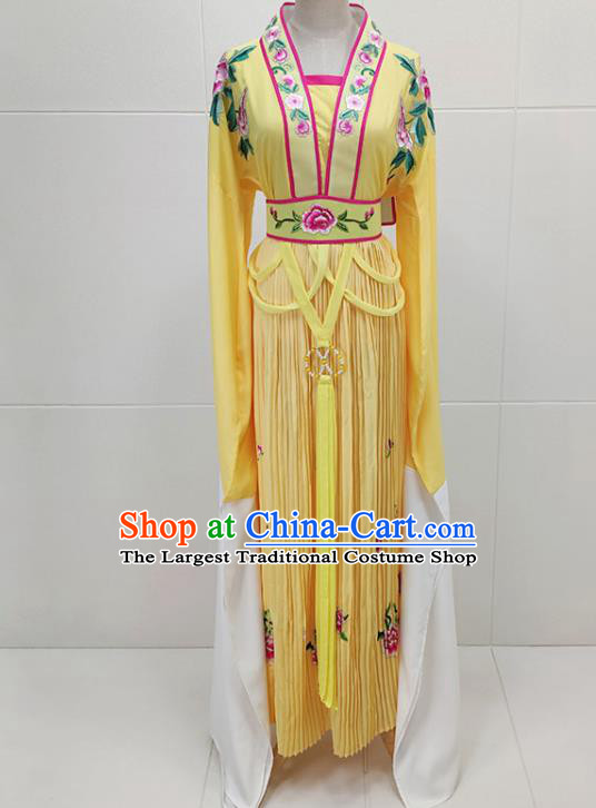 Chinese Beijing Opera Young Lady Clothing Traditional Shaoxing Opera Flowers Fairy Yellow Dress Garments