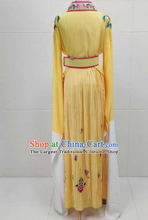 Chinese Beijing Opera Young Lady Clothing Traditional Shaoxing Opera Flowers Fairy Yellow Dress Garments