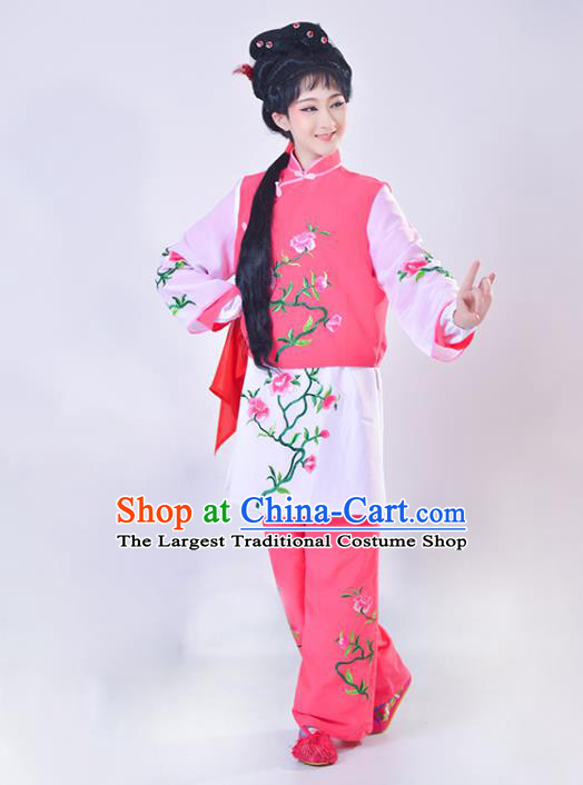 Chinese Traditional Shaoxing Opera Rosy Outfits Beijing Opera Young Lady Clothing Peking Opera Servant Girl Dress Garment