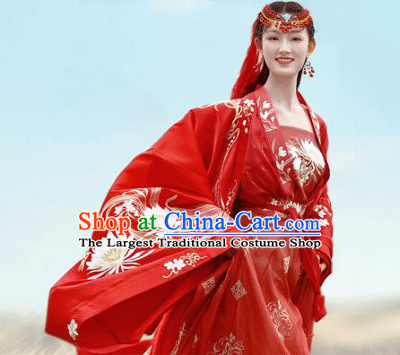 China Ancient Palace Princess Red Hanfu Dress Garments Traditional Tang Dynasty Young Beauty Historical Clothing