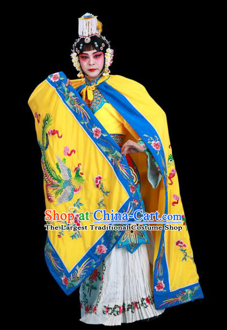 Chinese Traditional Peking Opera Hua Tan Yellow Cape Garment Beijing Opera Empress Embroidered Cloak Clothing