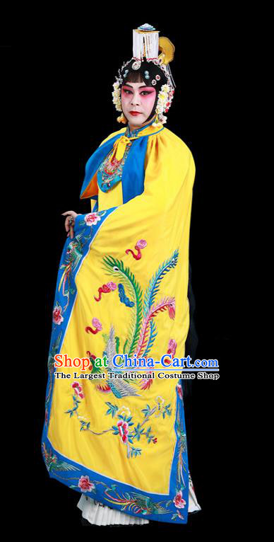Chinese Traditional Peking Opera Hua Tan Yellow Cape Garment Beijing Opera Empress Embroidered Cloak Clothing