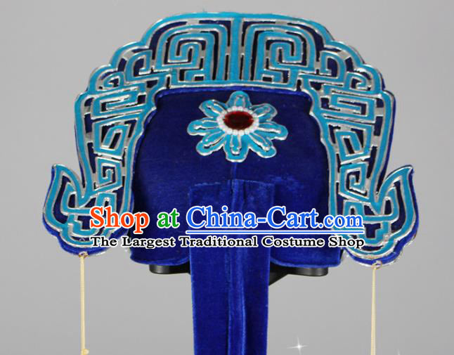 China Traditional Huangmei Opera Headdress Beijing Opera Xiaosheng Headwear Shaoxing Opera Scholar Blue Hat