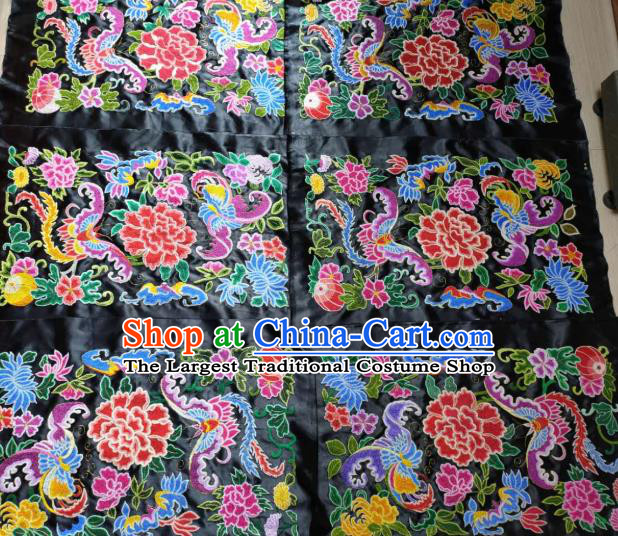 Chinese Traditional Embroidered Black Silk Cloth Hand Embroidery Butterfly Peony Applique Craft