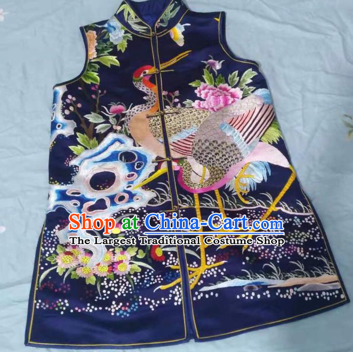 China Traditional Blue Silk Waistcoat Clothing National Embroidered Vest Tang Suit Upper Outer Garment