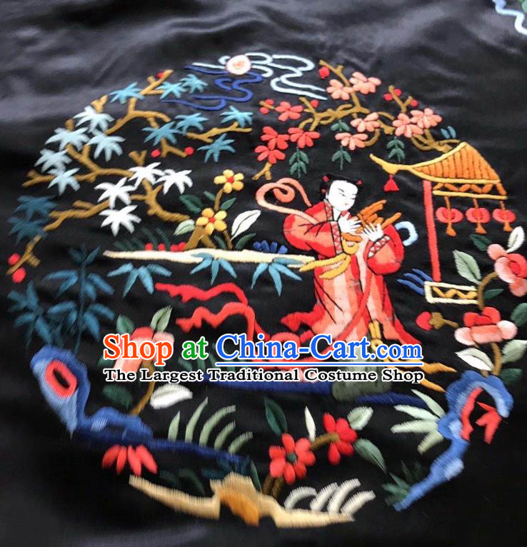 China Tang Suit Outer Garment Traditional Black Silk Coat Clothing National Embroidered Overcoat