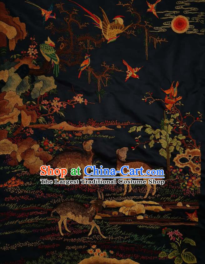 Chinese Traditional Embroidered Three Sheep Cloth Hand Embroidery Black Silk Applique Craft