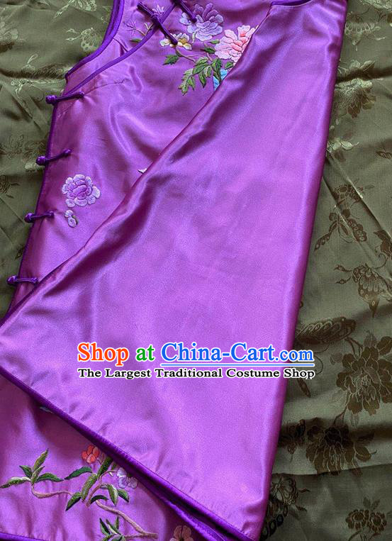 China Traditional Purple Silk Waistcoat National Embroidered Vest Tang Suit Upper Outer Garment