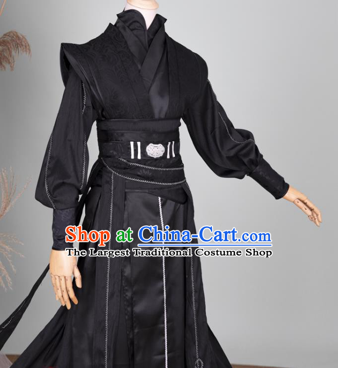 Chinese Traditional Cosplay Young Knight Garment Costumes Ancient Swordsman Black Hanfu Clothing
