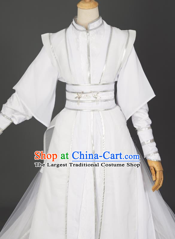 Chinese Ancient Young Swordsman White Hanfu Clothing Traditional Cosplay Ming Dynasty Childe Chu Wanning Garment Costumes