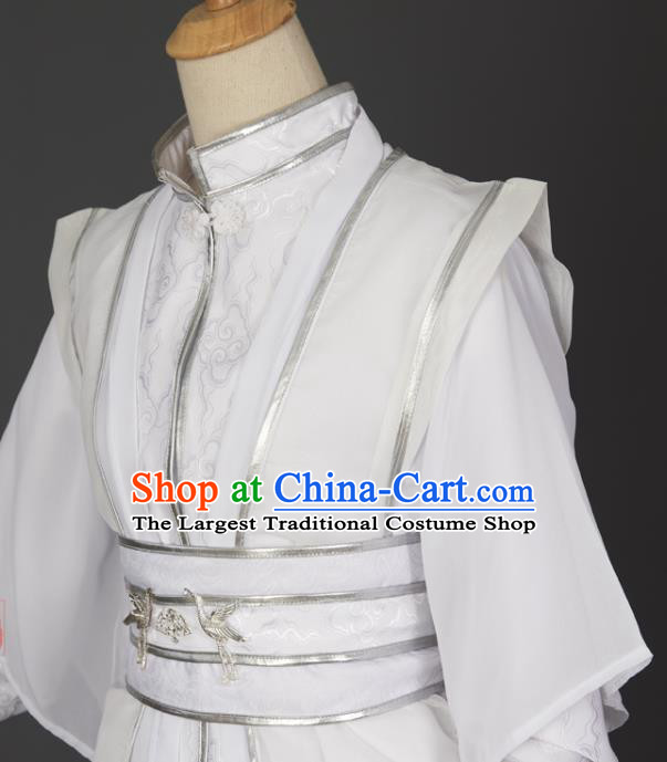 Chinese Ancient Young Swordsman White Hanfu Clothing Traditional Cosplay Ming Dynasty Childe Chu Wanning Garment Costumes