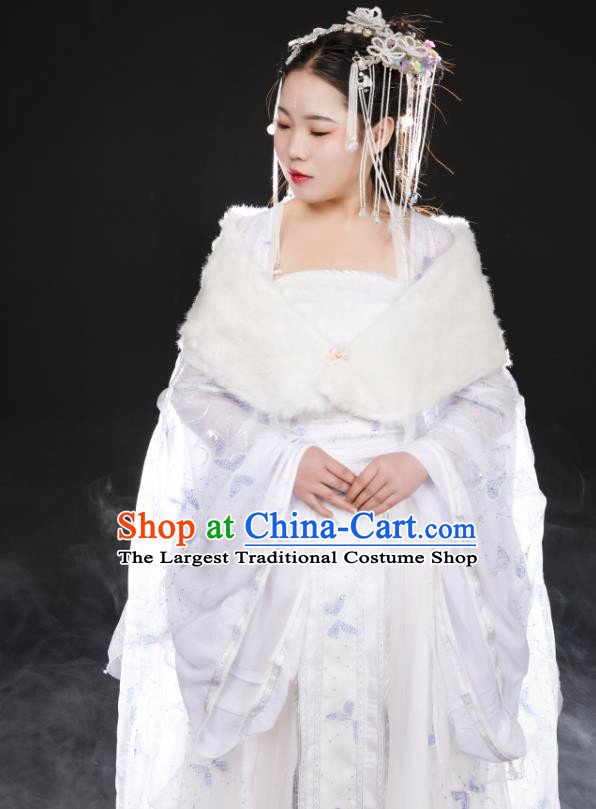 China Traditional Cosplay Tang Dynasty Princess Clothing Ancient Fairy Goddess White Hanfu Dress Garments