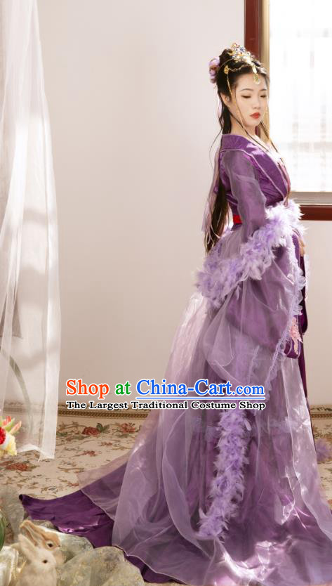 China Traditional Cosplay Tang Dynasty Imperial Consort Clothing Ancient Goddess Purple Hanfu Dress Garments