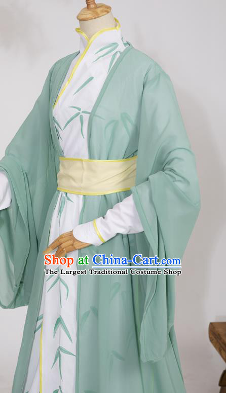 Chinese Ancient Scholar Hanfu Clothing Traditional Cosplay Noble Childe Green Garment Costumes