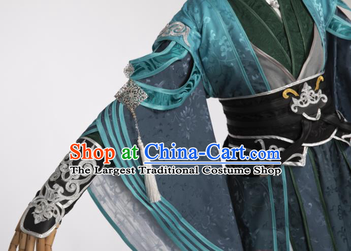 Chinese Ancient Knight Blue Hanfu Clothing Traditional Cosplay Tang Dynasty Swordsman Garment Costumes