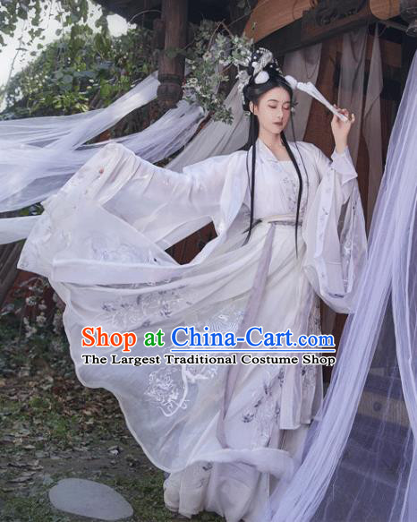 China Ancient Fairy Princess White Hanfu Dress Garments Traditional Jin Dynasty Court Infanta Historical Clothing Full Set