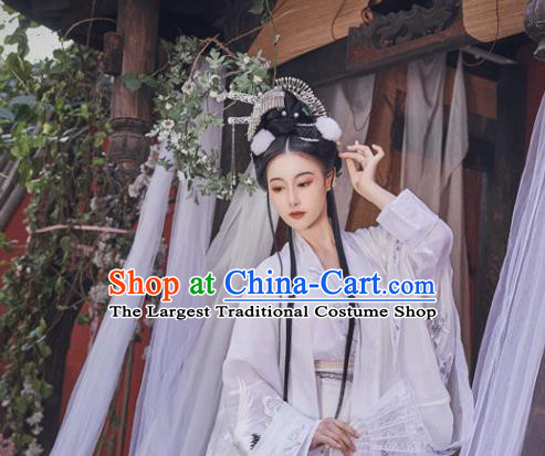 China Ancient Fairy Princess White Hanfu Dress Garments Traditional Jin Dynasty Court Infanta Historical Clothing Full Set