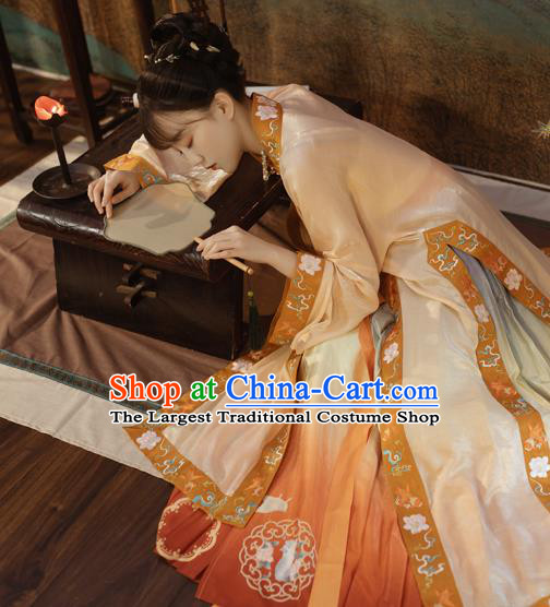 China Traditional Song Dynasty Royal Princess Historical Clothing Ancient Palace Beauty Hanfu Dress Garments Complete Set