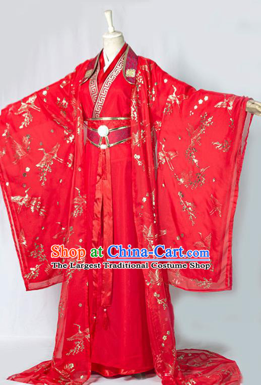 Chinese Ancient Crown Prince Red Hanfu Clothing Drama Cosplay Noble Childe Wedding Garment Costumes