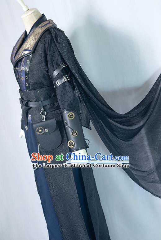 Chinese Ancient Young Knight Black Hanfu Clothing Drama Cosplay Hero Swordsman Garment Costumes