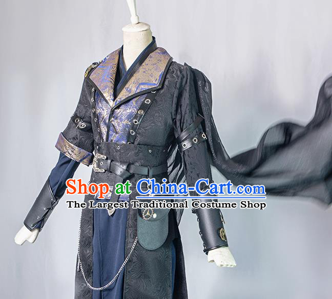 Chinese Ancient Young Knight Black Hanfu Clothing Drama Cosplay Hero Swordsman Garment Costumes