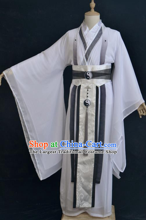 Chinese Ancient Taoist Priest Hanfu Clothing Drama Cosplay Song Dynasty Swordsman White Garment Costumes