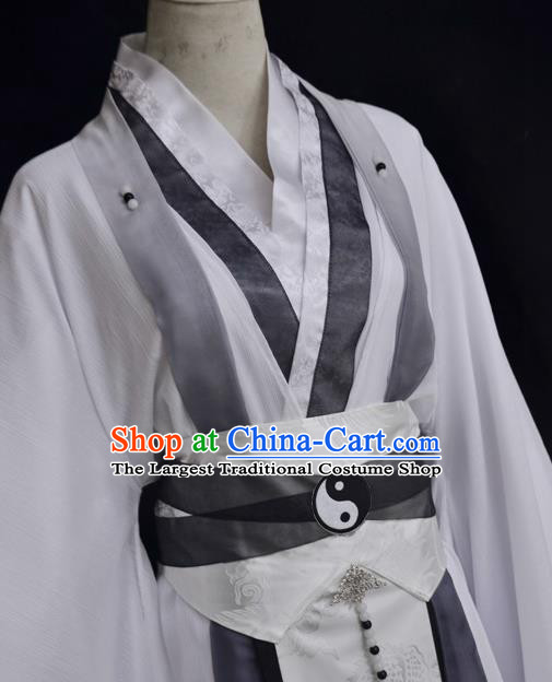 Chinese Ancient Taoist Priest Hanfu Clothing Drama Cosplay Song Dynasty Swordsman White Garment Costumes