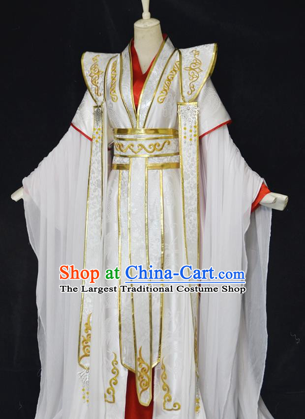 Chinese Ancient Royal King Wedding Hanfu Clothing Drama Cosplay Tang Dynasty Emperor White Garment Costumes