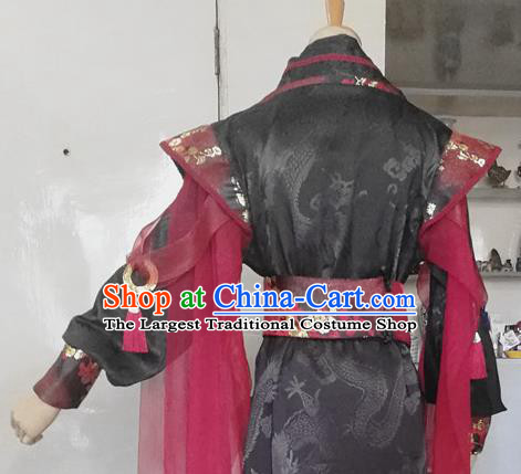 Chinese Ancient Swordsman Black Hanfu Clothing Drama Cosplay Jin Dynasty Chivalrous Knight Garment Costumes