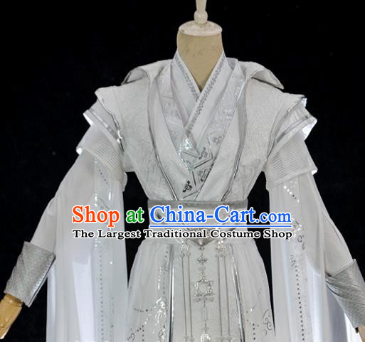 Chinese Ancient Swordsman White Hanfu Clothing Drama Cosplay Young Knight Garment Costumes
