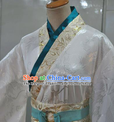 Chinese Drama Cosplay Nobility Childe White Apparels Qin Dynasty Prince Garment Costumes Ancient Scholar Hanfu Clothing