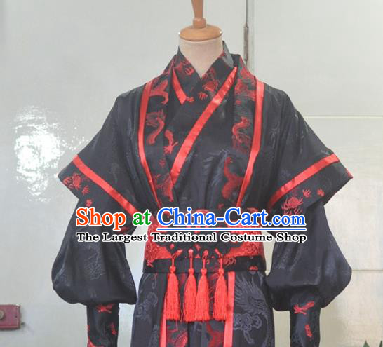 Chinese Drama Cosplay Young Hero Black Apparels Qin Dynasty Swordsman Garment Costumes Ancient Knight Hanfu Clothing