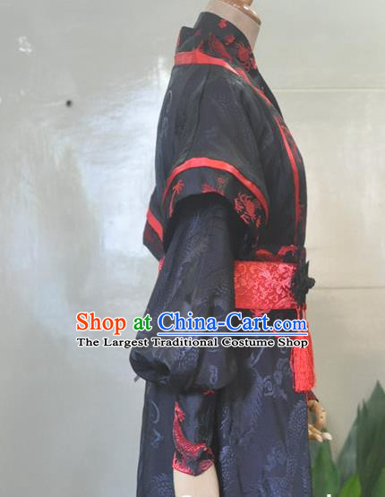 Chinese Drama Cosplay Young Hero Black Apparels Qin Dynasty Swordsman Garment Costumes Ancient Knight Hanfu Clothing