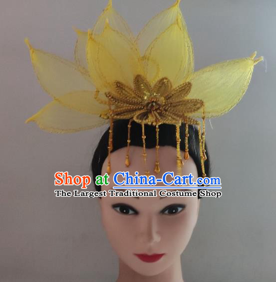 China Traditional Spring Festival Gala Opening Dance Hair Crown Classical Dance Yellow Lotus Headpiece Yangko Dance Hair Accessories