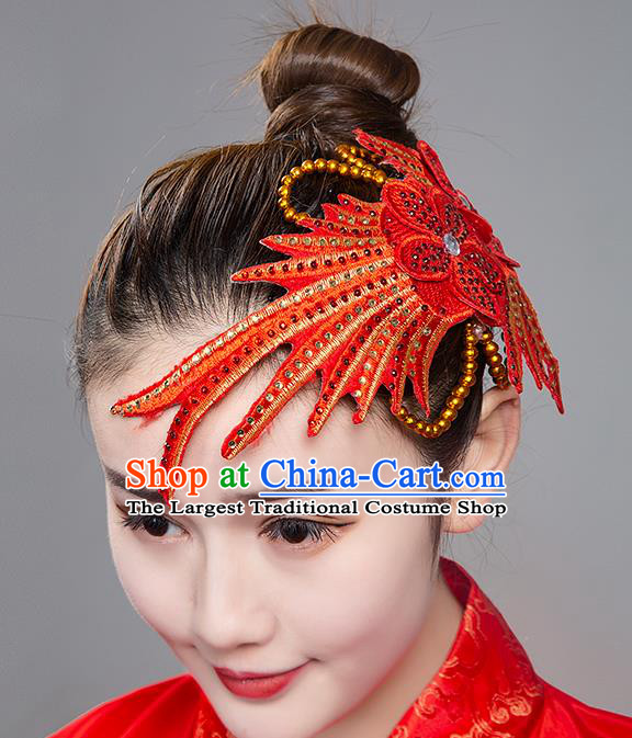 China Folk Dance Hair Stick Female Group Dance Hair Accessories Traditional Performance Headpiece Folk Dance Embroidered Red Headwear