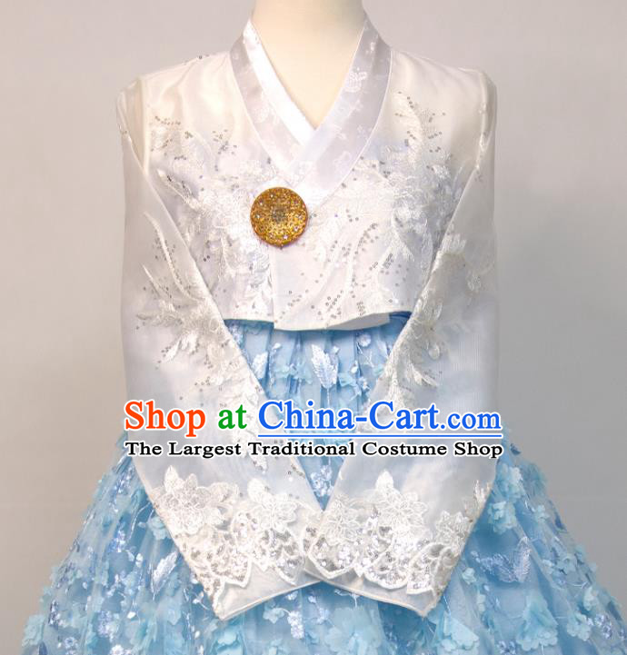 Korean Wedding Bride Fashion Costumes Classical Hanbok White Blouse and Blue Dress Korea Young Lady Traditional Clothing