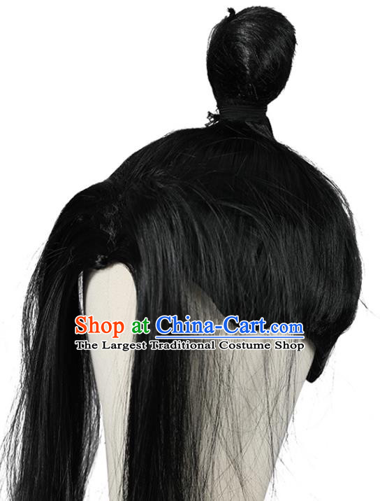 Chinese Cosplay Young Knight Wigs Ancient Kung Fu Male Wigs Ming Dynasty Swordsman Black Toupee Hairpieces