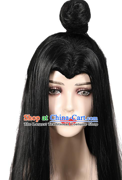 Chinese Ancient Swordsman Headdress Tang Dynasty Young Hero Toupee Hairpieces Cosplay Martial Arts Male Black Wigs